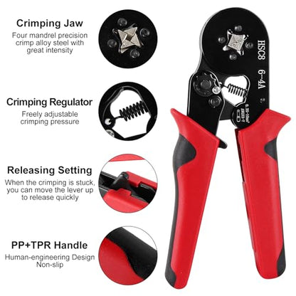 Ferrule Crimping Tool Kit, Crimper Plier with 400PCS Wire Ferrules Kit Wire End Terminals, Self-adjustable Ratchet Tool Set for AWG 23-7 Cable connectors, 0.25-10mm² (HSC8 6-4A + 400) - color: Hsc8 6-4a + 400