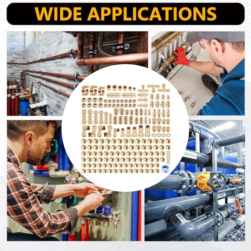 220Pcs Brass DOT Air Line Fittings Push Lock Air Fittings & Air Nylon Tube Compression Fittings Kits,1/4" 1/8" 3/8" 1/2" NPT Push To Connect Fittings Quick Connect Air Hose Fittings Assortment