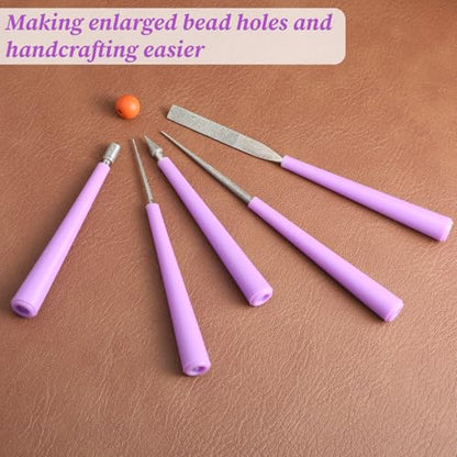 5 PCS Bead Reamer for Jewelry Making, Bead Reamer Hole Enlarger Tool for Glass Plastic Metal Wood Beads, Remove Burrs Smooth Edges