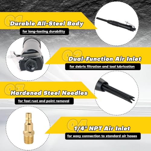 Pneumatic Needle Scaler Air Tool with 12 Needles, 1/4" NPT Air Tool