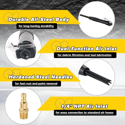 Pneumatic Needle Scaler Air Tool with 12 Needles, 1/4" NPT Air Tool
