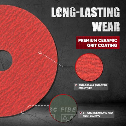 4.5" x7/8" Ceramic Resin Fiber Sanding Discs 80 Grit -25Pcs - style: 80grit-25Pack