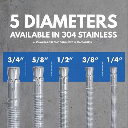 3/8" X 3" 304 Stainless Steel Wedge Anchors for Concrete (Box of 50) - size: 3/8" X 3"
