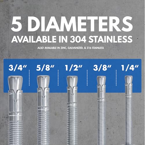 3/8" X 5" 304 Stainless Steel Wedge Anchors for Concrete (Box of 50) - size: 3/8" X 5"