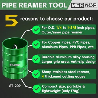 Pipe Reamer, Inner/Outer Pipe Deburring Tool for 1/4” to 1-5/8” Tubing