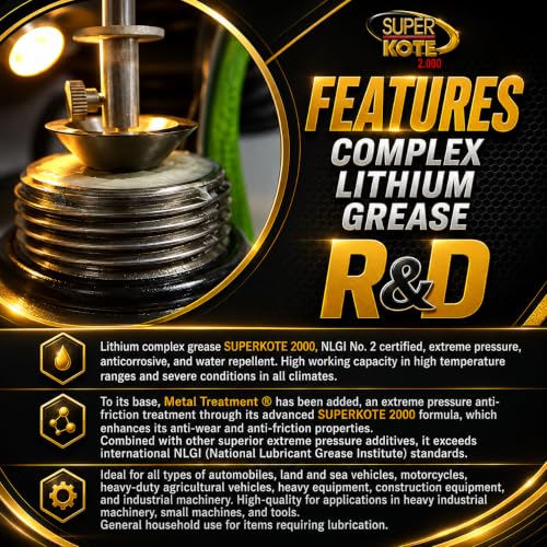 Lithium Complex Grease Superkote 2000 | Multipurpose | NLGI 2 | EP | High Temp | Automotive | Construction | Industry | Gear | Wheel Bearing | Axle | Ball Joint |White | 1 LB Can