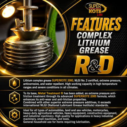 Lithium Complex Grease Superkote 2000 | Multipurpose | NLGI 2 | EP | High Temp | Automotive | Construction | Industry | Gear | Wheel Bearing | Axle | Ball Joint |White | 1 LB Can
