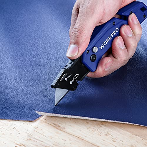 WORKPRO Folding Utility Knife with 10 Blades, Blue - color: Blue
