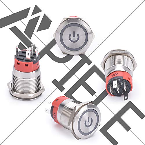 APIELE 19mm Latching Push Button Switch 3/4" 12V DC Power Symbol LED with Socket Plug 1NO1NC SPDT ON/Off（ Blue） - color: Blue