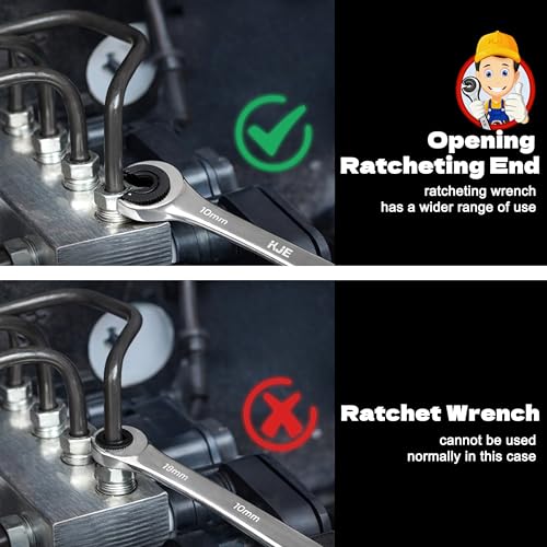 KJE 6PCS Metric 10-17mm Ratcheting Flare Nut Wrench, Brake Line Wrench Set, Ratcheting open end Tubing Wrench Set, 72-Tooth, CR-V, for Nuts on Fuel, Brake or Air Conditioning Lines, Gifts for Men - size: 6PCS 10-17mm Ratcheting