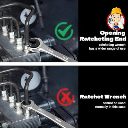 KJE 6PCS Metric 10-17mm Ratcheting Flare Nut Wrench, Brake Line Wrench Set, Ratcheting open end Tubing Wrench Set, 72-Tooth, CR-V, for Nuts on Fuel, Brake or Air Conditioning Lines, Gifts for Men - size: 6PCS 10-17mm Ratcheting