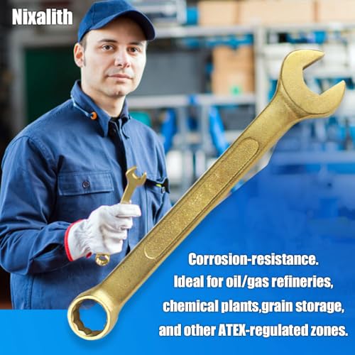 Nixalith Non-Sparking Combination Wrench - 55mm,Aluminum Bronze,Metric,12-Point Spark-free Spanner,Length 455mm,Corrosion-resistance,Low-magnetic - color: 55mm