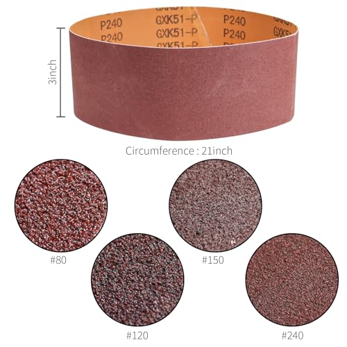 Sanding Belts 8 Pack Aluminum Oxide Belt Sander, 80 120 150 240 Grit Assortment 2 Each, Woodworking Polishing, 3x21 Inch