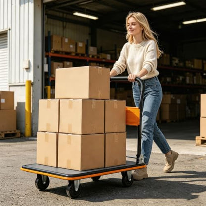 Foldable Platform Hand Truck, Heavy Duty Push Cart Dolly (Orange) - color: 660lbs-orange