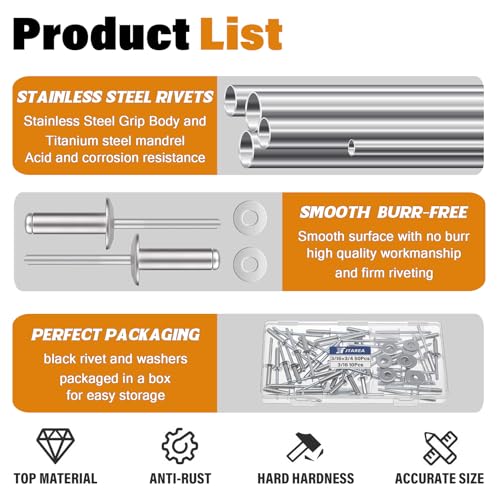 60pcs 3/16" x 3/4" Stainless Steel Pop Rivets with Stainless Steel Washers 4.8 x 20mm Blind Rivet Assortment Kit - size: 3/16*3/4