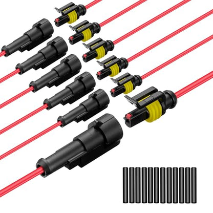 Lesnlok 1 Pin Connector Waterproof,16 AWG 1 Wire Connector, Automotive Electrical Connector with Heat Shrink Tubing, Automotive Truck, Marine Wire Connection, 6 Sets (16 AWG-1 Pin, 6) - style: 16 AWG-1 Pin