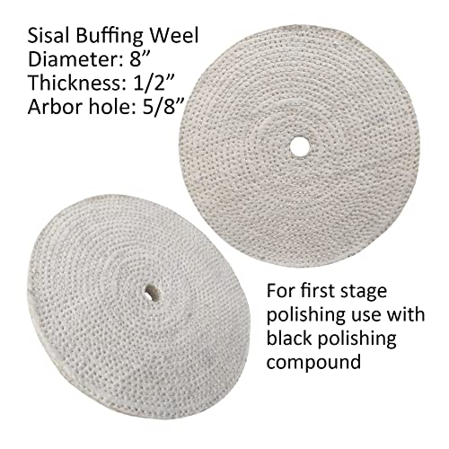 3PC 8 Inch Polishing Buffing Wheel Kit for Bench Grinder, with Each 1PC Sisal/Denim and Cotton Wheel with 1/2 Inch Thickness and 5/8 Inch Arbor Hole, for Polishing Stainless Steel/Aluminum/Brass - color: 3PC