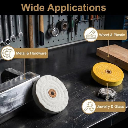 2 Pcs 6" Extra Thick Cotton Buffing Wheel, 5/8" Arbor Hole - style: 6 In Buffing Wheel(Yellow&White)
