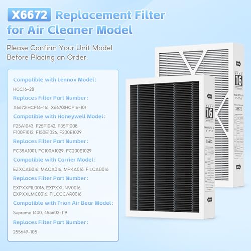 2-pack 6672 16X25X5 MERV 16 Filter Compatible with Lennox 16X25X5 and Lennox HCC16-28 Healthy Climate Carbon Clean MERV 16 Home Furnace Filter for HVAC System, Part # HCF16-16, HCF16-10 - style: a.2-pack X6672 16X25X5 Filter