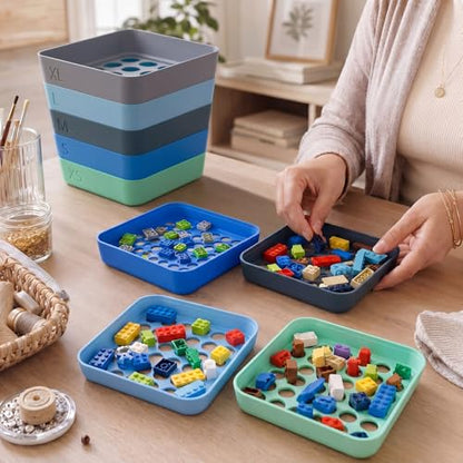 Rtteri 5 Pack Stackable Sorting Trays with 5 Sizes Holes, Classic, Muted