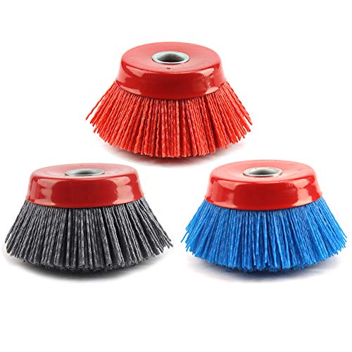 3Pcs 4'' x 5/8'' Nylon Filament Wheels Cup Brush Set for Angle Grinder ,Include Grit 80 120 240 ,Nylon Drill Brush Kit for Removal Rust Corrosion Paint (3Pcs Set)