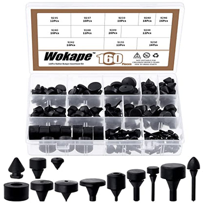 160Pcs Rubber Bumper Assortment Kit, Black Rubber Bumper Compatible With Most Car Models Replacement