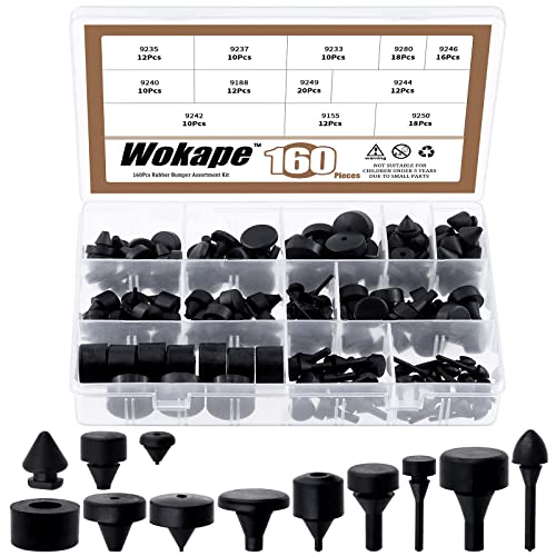 160Pcs Rubber Bumper Assortment Kit, Black Rubber Bumper Compatible With Most Car Models Replacement