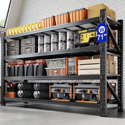 Yizosh 71" W Metal Garage Storage Shelves,5000LBS Heavy Duty 4-Shelf Adjustable Steel Organization Shelving,Utility Rack Shelf,71" W x 24" D x 69" H for Basement,Warehouse,Industrial - size: 71"Wx24"Dx70"H
