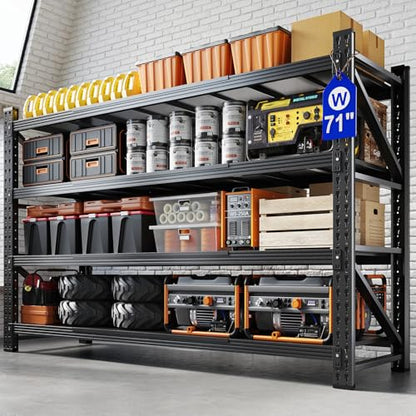Yizosh 71" W Metal Garage Storage Shelves,5000LBS Heavy Duty 4-Shelf Adjustable Steel Organization Shelving,Utility Rack Shelf,71" W x 24" D x 69" H for Basement,Warehouse,Industrial - size: 71"Wx24"Dx70"H