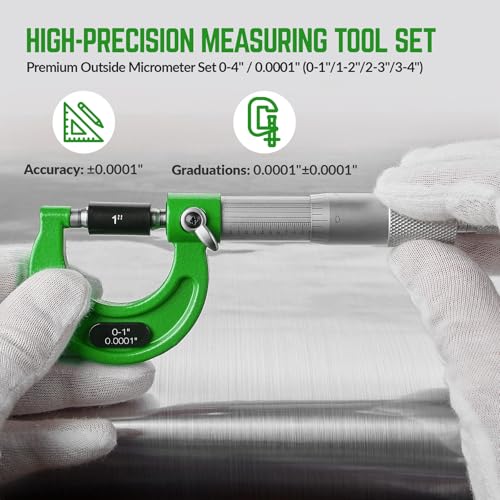 Premium Outside Micrometer Set 0-4" / 0.0001", Green - color: Green