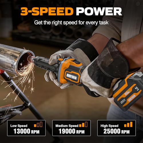 Alloyman Cordless Die Grinder Kit 20V, Brushless Motor,1/4" Collet, 3-Speed 13,000-25,000 RPM, 2X 4.0Ah Batteries& Charger, for Metal Grinding, Polishing & Weld Cleanup