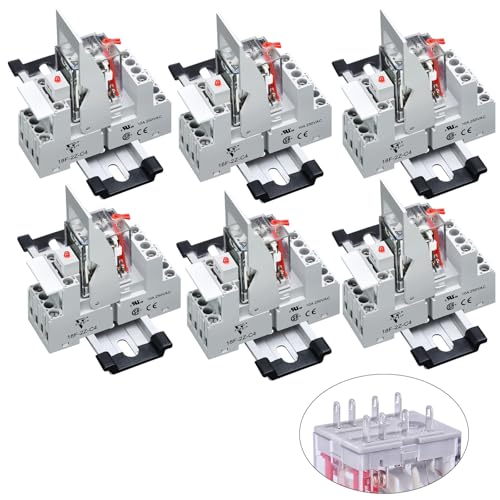UL Listed 6Pcs 110V Electromagnetic Relay 10 Amp 8-Pin DPDT 2NO 2NC; 110V-120V AC with Test Switch; LED Light Module, DIN Rail, LED Indicator [Applicable for DIN Rail System] - size: AC 110V, style: 8Pin-10A-6Pcs