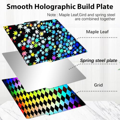 Upgraded P2S Build Plate for Bambu Lab X2D/P2S/X1/X1C/X1E/P1P/P1S/A1, 257X257mm Double Sided Textured Grid & Maple Leaf Spring Steel Sheet Flexible Plate Heated Bed Platform - color: Grid+Maple Leaf