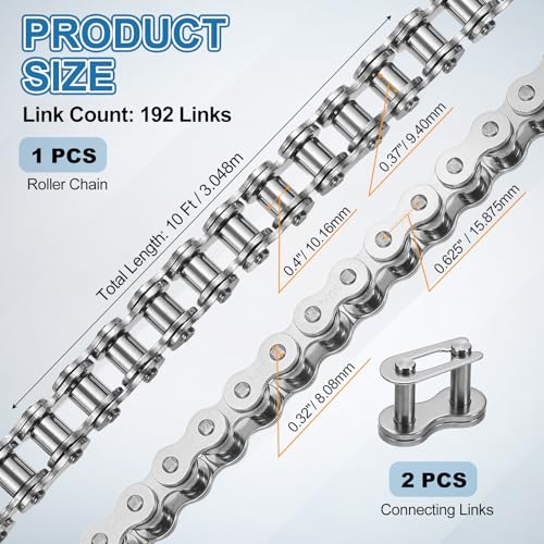 DTGN ANSI #50/ISO (DIN) 10A-1 Roller Chain 10 Ft 192 Links Stainless Steel - size: #50/10A-1