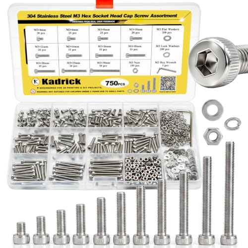 750PCS M3 Hex Socket Screw Kit,M3x4/6/8/10/12/14/16/18/20/25/30mm - size: SS M3 750Pcs 4-30MM