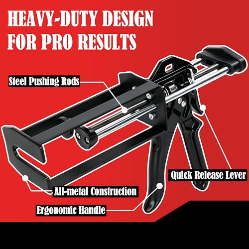 200ml Epoxy Gun Dual Cartridge, High Thrust Dual Component Cartridge Gun, 1:1 and 2:1 Mix Ratio Manual Adhesive Applicator for Panel Bonding, Structural, Fillers, Plastic Repair, Black - color: Black