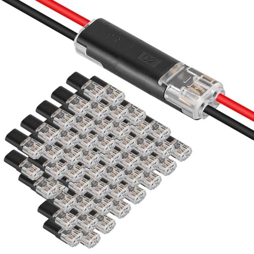 AITRIP 50PCS Low Voltage Wire Connector, Double-Wire Plug-in Connector with Locking Buckle, Led Light Strip Connectors 2 Pin No Wire Stripping Cutting for Strip Lights - color: 50PCS