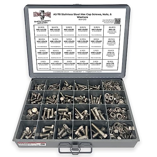 A2-70 Stainless Steel Metric Hex Cap Screws Bolts, Nuts, & Washers Assortment Kit - 575 Pieces!