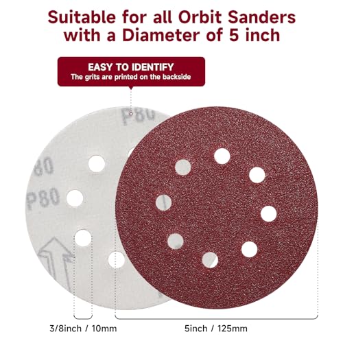 100PCS 5 Inch Sanding Discs 120 Grit Sandpaper for Orbital Sander - style: Aluminum oxide