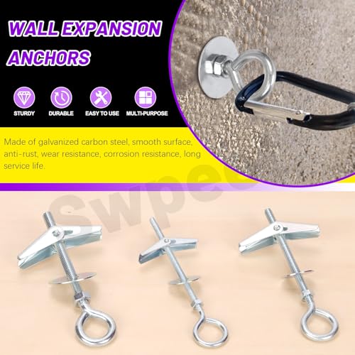 Swpeet 18 Set M4 M5 M6 Eye Bolt Toggle Bolts and Wing Nut Kit with Hex Nuts, Washers Assortment Kit, Heavy Duty Butterfly Toggle Anchors Swag Hooks for Hanging Heavy Items on Drywall - size: M4/M5/M6 Mix