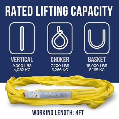 Ben-Mor Heavy Duty Round Lifting Sling, 4 ft 9,000 lb - color: Yellow - 9,000 lb Vertical WLL, size: 4 feet
