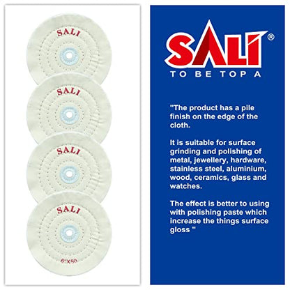 SALI 4 Pack Polishing Wheel for Bench Grinder Buffing Wheel 6 inch White Cotton (50 Ply) for Buffer Polisher Medium Polish Pad 1/2'' Arbor Hole - style: fine
