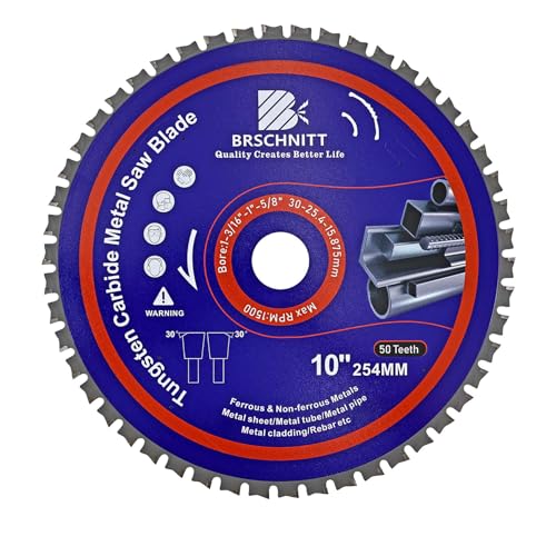 10" Metal Cutting Circular Saw Blade - BRSCHNITT Tungsten Carbide Tipped TCT Saw Blades for Iron, Iron Pipe, Ferrous Metals 50T Arbor:1-3/16"/1"/5/8" - size: 254MM（10"）