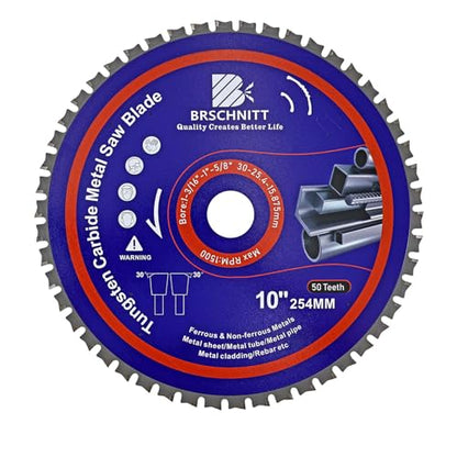 10" Metal Cutting Circular Saw Blade - BRSCHNITT Tungsten Carbide Tipped TCT Saw Blades for Iron, Iron Pipe, Ferrous Metals 50T Arbor:1-3/16"/1"/5/8" - size: 254MM（10"）