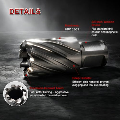 ANGELSWORD M2 HSS Annular Cutter,Diameter 11/16" x Depth 2",Mag Drill Bit - size: E. 11/16" Diameter, style: HSS 2" Cut Depth