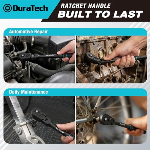 DURATECH 3-Piece Flex-Head Ratchet, 90-Tooth Quick-Release Ratchet Wrench - size: Combo Kit(Black)