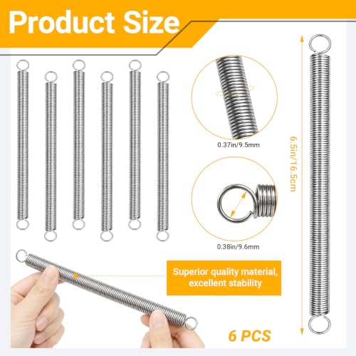 6pcs 3/8 Inch x 6-1/3 Inch Stainless Steel Extension Springs - size: 16cm