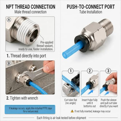 Unykora 1/4" OD x 1/4" NPT Pneumatic Push to Connect Fittings, 20-Pack - size: 1/4"OD x 1/4" NPT