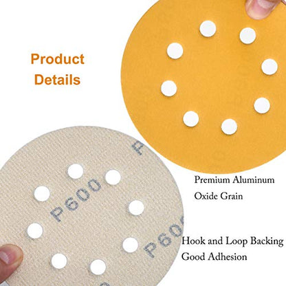 5-Inch 8-Hole Hook and Loop Sanding Discs 600-Grit, 50-Pack