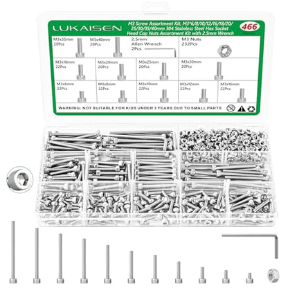 466 Pcs M3 Hex Socket Cap Screws Nuts Washers Wrench Kit, 304 SS - size: SS M2 466pcs 3